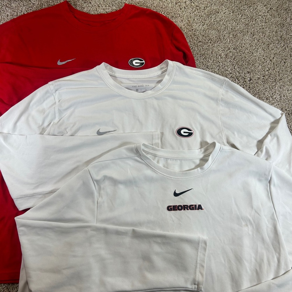 Nike Georgia XL Long sleeve shirts white and red STAINED DriFit The Nike Tee